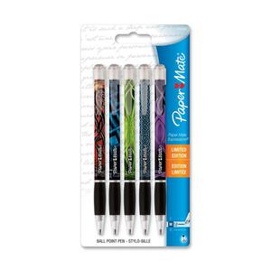 Paper Mate Expressions 1752484 Ballpoint Pen with Pocket Clip - Pen Point Size: 1mm - Ink Color: Black - Barrel Color: Black - 5 / Pack