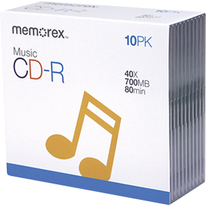 Memorex CD Recordable Media - CD-R - 40x - 700 MB - 10 Pack Slim Jewel Case - 120mm1.33 Hour Maximum Recording Time
