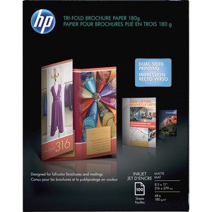 HP Tri-fold Brochure Paper - Letter - 8.5" x 11" - 48lb - Matte - 100 x Sheet - Bright White