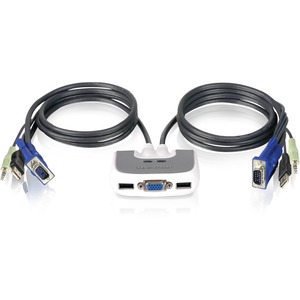 IOGEAR 2-Port USB PLUS KVM Switch with Built-in Cables and Audio Support