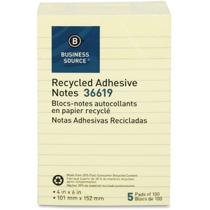 Yellow 4"x6" Adhesive Notes 5Pack - Click Image to Close