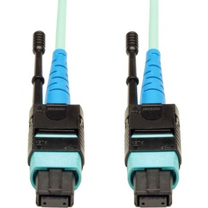 Tripp Lite by Eaton 100G MTP/MPO Multimode OM3 Plenum-Rated Fiber Optic Cable (CXP) 24 Fiber 100GBASE-SR10 Push/Pull Tabs Aqua 1 m