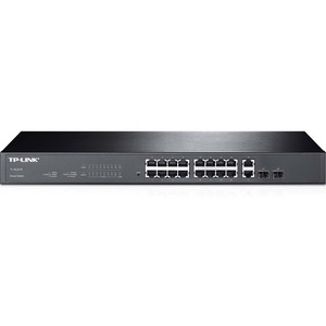 TP-LINK 16-Port 10/100Mbps + 2-Port Gigabit Smart Switch - 16 Ports - Manageable - 16 x RJ-45 - 2 x Expansion Slots - 10/100/1000Base-T - Rack-mountable, Desktop