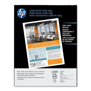 HP Matte Laser Photo Paper - Letter - 8.5" x 11" - 52lb - Matte - 100 x Sheet - Bright White
