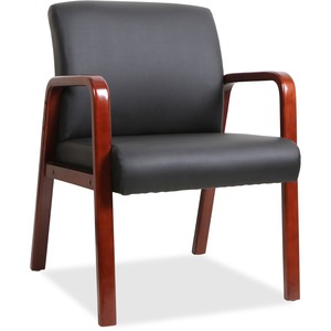 Black Leather Wood Frame Guest Chair