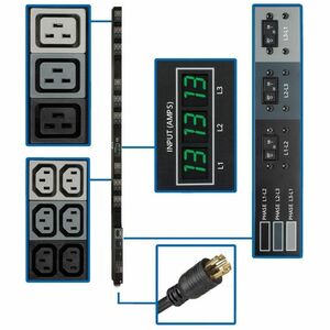 Tripp Lite by Eaton PDU 3-Phase Local Metered PDU 8.6 kW 45 208V outlets (36 C13 9 C19) 6 ft. (1.83 m) NEMA L21-30P Input connection TAA Compliant