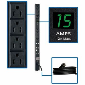 Tripp Lite by Eaton PDU 1.5kW Single-Phase Local Metered PDU 100-127V Outlets (8 5-15R) 5-15P 15 ft. (4.57 m) Cord 0U Vertical 24 in.