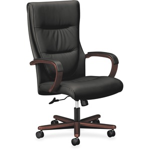 The Hon Company Hon Topflight Executive High-back Chair - Leather Black Seat - Softhread Leather Black Back - 5-star Base - Mahogany - 20.50 Seat Width X 18.50 Seat Depth - 28 Width X 30 Depth X 47 Height