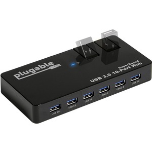 Plugable USB Hub, 10 Port - USB 3.0 5Gbps with 48W Power Adapter and Two Flip-Up Ports