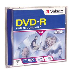 Verbatim 95051 DVD Recordable Media - DVD-R - 16x - 4.70 GB - 1 Pack Jewel Case 95051