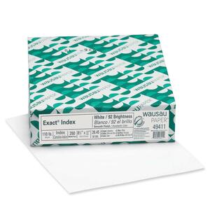Wausau Paper Exact Index Stock Cover Paper - Letter - 8.5" x 11" - 110lb - Smooth - 92 ISO Brightness - 250 x Sheet - White