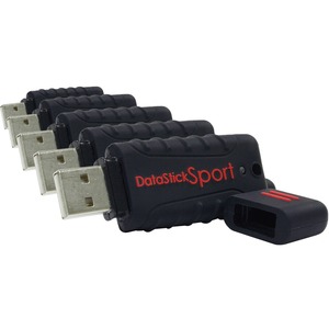 Centon 64GB DataStick Sport USB 2.0 Flash Drive - 64 GB - USB 2.0 - Black - 5 Year Warranty - 5 / Pack