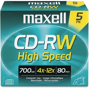 Maxell 4x CD-RW High Speed Media - 700MB - 120mm Standard - 5 Pack