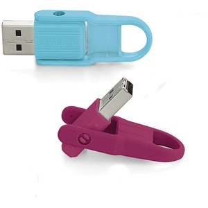 16GB Store 'n' Flip&reg; USB Flash Drive - 2pk- Berry, Blue - 16GB - 2pk - Berry, Blue