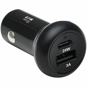 Eaton Tripp Lite Series Dual-Port USB Car Charger with 24W Charging - USB-C (24W) PD 3.0, USB-A (24W) QC 3.0, Black