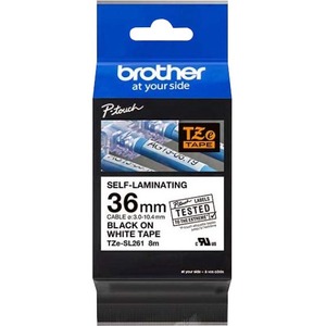 Brother Self-Laminating Tape - 1 27/64" Width - Rectangle - Black on White - Water Resistant