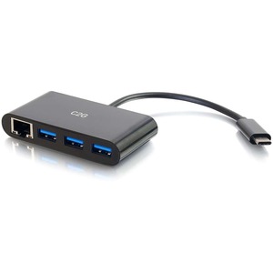 C2G USB-C to Ethernet Adapter with 3-Port USB Hub - Black