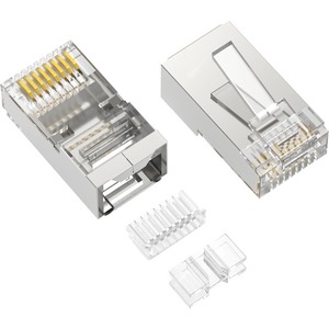 Axiom RJ45 Cat.6a Shielded Plug, 3pc Type, Solid/Stranded Wire, 50 Micron, 100-Pack - 100 Pack - Clear