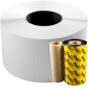 Wasp WPL606 Quad Pack Label - 4" Width x 2" Length - Thermal Transfer - 3000 / Roll - 4 Roll