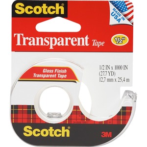 Scotch Transparent Tape - 0.5" Width x 1000" Length - 1" Core - Acrylate - Non-yellowing, Photo-safe - Dispenser Included - 1 Roll - Clear
