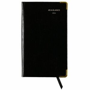 At-A-Glance Fine Small Pocket Diary - Weekly, Monthly - 2.88" x 4.88" - January till December - 1 Week Per 2 Page(s) - Leather Cover - Black