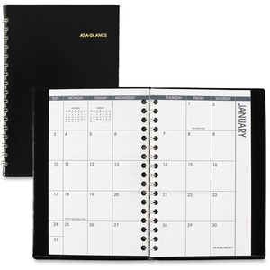 At-A-Glance Unruled Pocket Monthly Planner - Monthly - 3.75" x 6.12" - January till December - 1 Month Per 2 Page(s) - Leather Cover - Black
