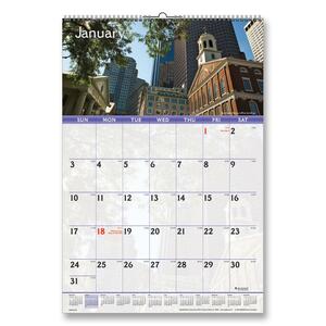 Visual Organizer City Sights Panoramic Wall Calendar - Monthly - 15.5" x 22.75" - January till December - Chipboard Back, Paper - White