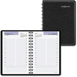 At-A-Glance Dayminder Compact Daily Appointment Book - Daily - 4" x 6" - January till December - 7:00 AM to 6:30 PM - 1 Day Per 1 Page(s) - Leather Cover - Black