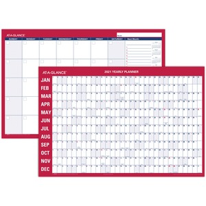At-A-Glance Erasable Horizontal Wall Calendar - Yearly - 36" x 24" - January till December - Blue, Red, Gray