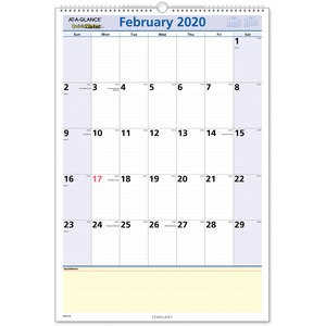 At-A-Glance QuickNotes Wall Calendar - Monthly - 15.5" x 22.75" - January till January - 1 Month Per 1 Page(s) - White