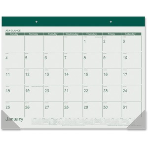 At-A-Glance Monthly Fashion Desk Pad - Monthly - 22" x 17" - January till December - 1 Month Per 1 Page(s) - Vinyl Corner - Green
