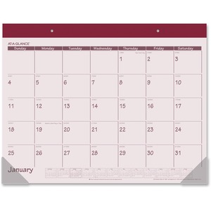 At-A-Glance Monthly Fashion Desk Pad - Monthly - 22" x 17" - January till December - 1 Month Per 1 Page(s) - Vinyl Corner - Rose