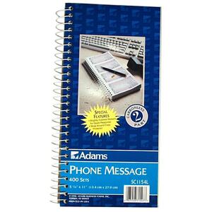 Adams Spiral Bound Phone Message Book with Labels - 200 Sheet(s) - Spiral Bound - 2 Part - 11" x 5.25" Sheet Size - 1Each