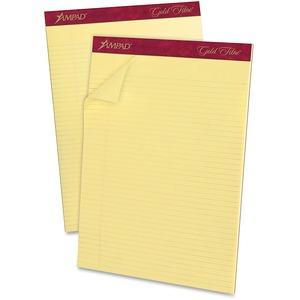 Gold Fibre Legal Ruled Perforated Pad - 50 Sheet(s) - 16lb - Legal Ruled - 8.5" x 11.75" - 12 / Dozen - Canary