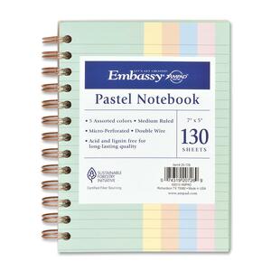 Ampad Evidence Pastel Wirebound Notebook - 130 Sheet(s) - Wide Ruled - 5" x 7" - 1 Each - Assorted