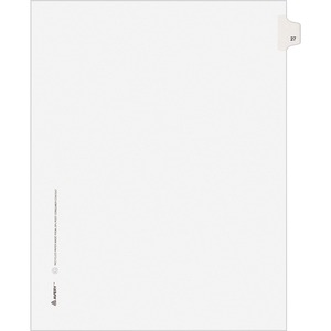 Avery Individually Numbered Avery-Style Dividers - 1 x Tab Printed 27 - 25 Tab(s)/Set - 8.5" x 11" - 25 / Pack - White Divider - White Tab