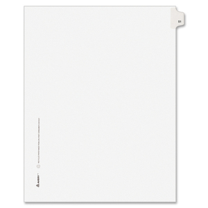 Avery Style Individually Numbered Tab - 1 x Tab Printed 51 - 25 Tab(s)/Set - 8.5" x 11" - 25 / Pack - White Divider - White Tab