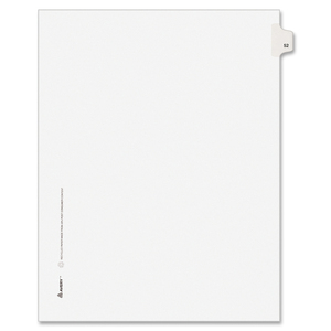 Avery Style Individually Numbered Tab - 1 x Tab Printed 52 - 25 Tab(s)/Set - 8.5" x 11" - 25 / Pack - White Divider - White Tab