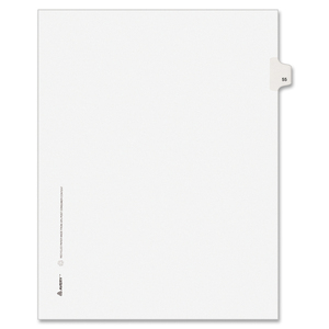 Avery Style Individually Numbered Tab - 1 x Tab Printed 55 - 25 Tab(s)/Set - 8.5" x 11" - 25 / Pack - White Divider - White Tab