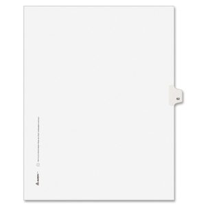 Avery Style Individually Numbered Tab - 1 x Tab Printed 62 - 25 Tab(s)/Set - 8.5" x 11" - 25 / Pack - White Divider - White Tab