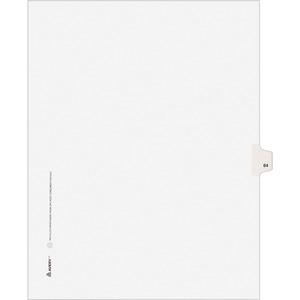 Avery Style Individually Numbered Tab - 1 x Tab Printed 64 - 25 Tab(s)/Set - 8.5" x 11" - 25 / Pack - White Divider - White Tab