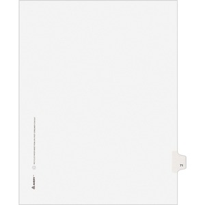 Avery Style Individually Numbered Tab - 1 x Tab Printed 71 - 25 Tab(s)/Set - 8.5" x 11" - 25 / Pack - White Divider - White Tab