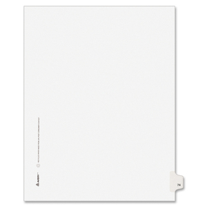 Avery Style Individually Numbered Tab - 1 x Tab Printed 74 - 25 Tab(s)/Set - 8.5" x 11" - 25 / Pack - White Divider - White Tab
