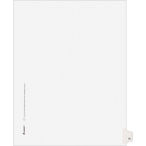 Avery Style Individually Numbered Tab - 1 x Tab Printed 75 - 25 Tab(s)/Set - 8.5" x 11" - 25 / Pack - White Divider - White Tab