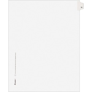 Avery Style Individually Numbered Tab - 1 x Tab Printed 76 - 25 Tab(s)/Set - 8.5" x 11" - 25 / Pack - White Divider - White Tab
