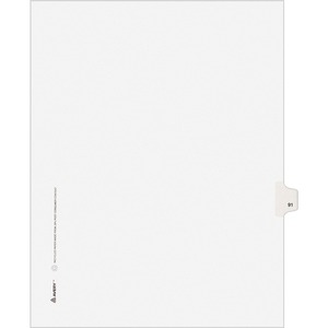 Avery Style Individually Numbered Tab - 1 x Tab Printed 91 - 25 Tab(s)/Set - 8.5" x 11" - 25 / Pack - White Divider - White Tab