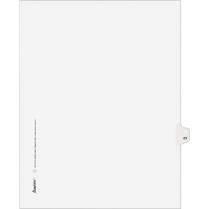 Avery Style Individually Numbered Tab - 1 x Tab Printed 92 - 25 Tab(s)/Set - 8.5" x 11" - 25 / Pack - White Divider - White Tab