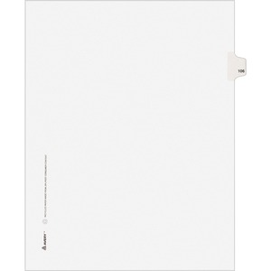 Avery Style Individually Numbered Tab - 1 x Tab Printed 106 - 8.5" x 11" - 25 / Pack - White Divider