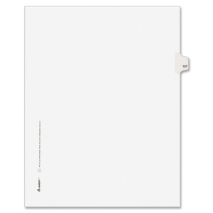 Avery Style Individually Numbered Tab - 1 x Tab Printed 107 - 8.5" x 11" - 25 / Pack - White Divider