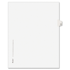 Avery Style Individually Numbered Tab - 1 x Tab Printed 108 - 8.5" x 11" - 25 / Pack - White Divider